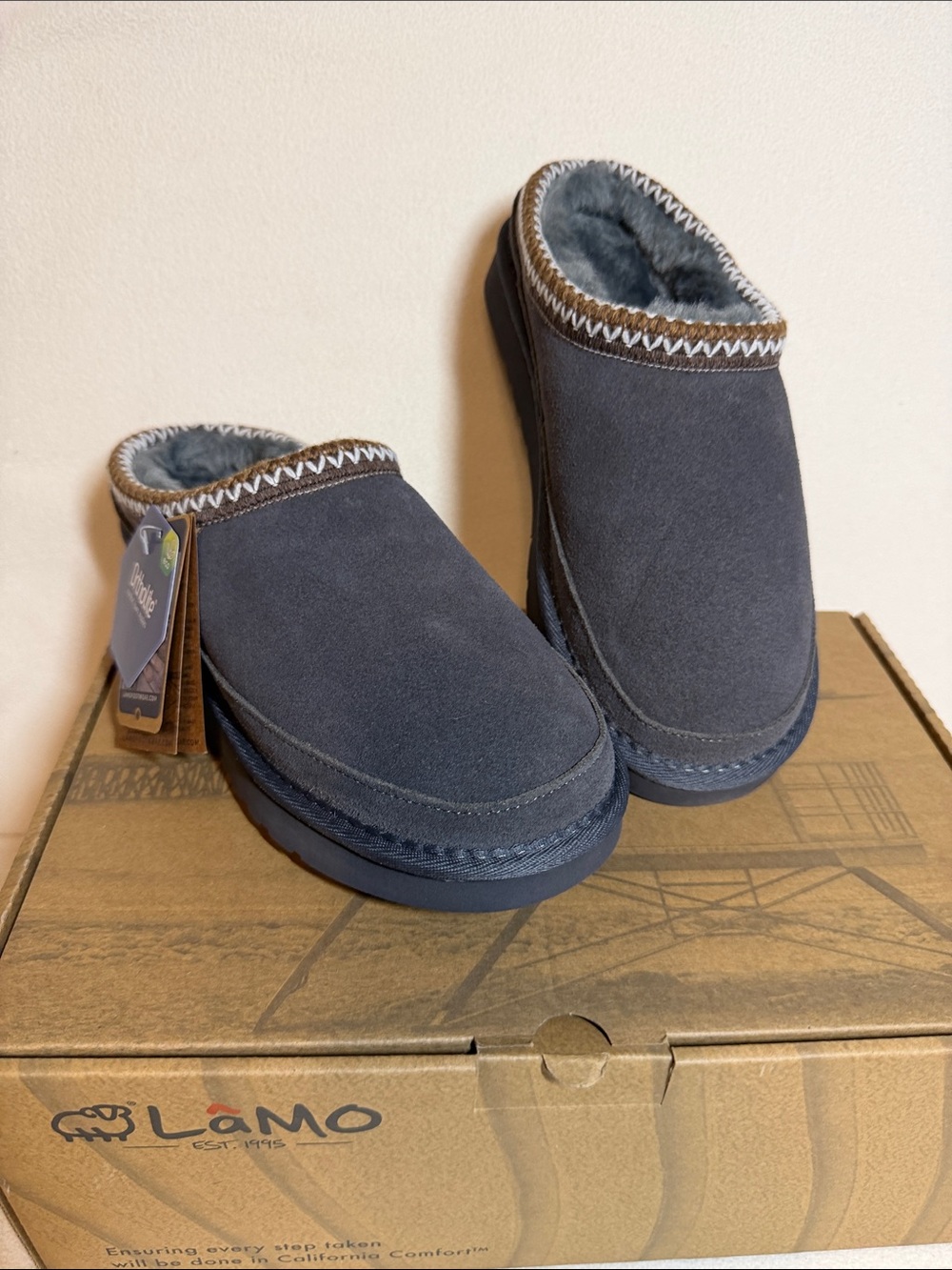 Lamo Kids Navy Blue Suede Slip-On Slippers